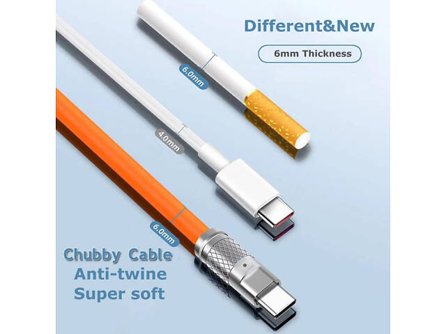 Кабель-тройник для быстрой зарядки Type-C/Lightning(IPhone)/Micro-usb 120w 6A (120 см) голубой, USB 3в1 - Фото 6
