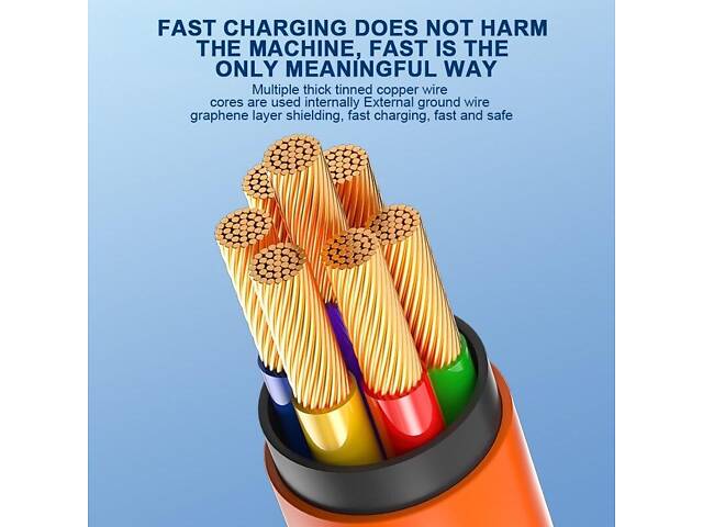 Кабель-тройник для быстрой зарядки Type-C/Lightning(IPhone)/Micro-usb 120w 6A (120 см) оранжевый, USB 3в1 - Фото 10