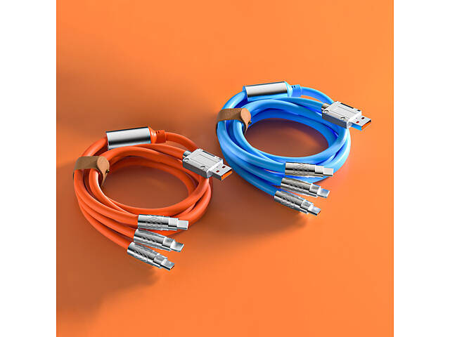 Кабель-тройник для быстрой зарядки Type-C/Lightning(IPhone)/Micro-usb 120w 6A (120 см) оранжевый, USB 3в1 - Фото 7