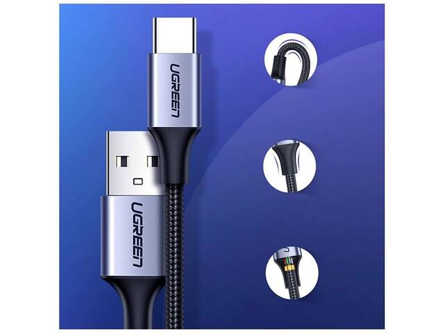 Кабель UGREEN US288 USB-A 2.0 to USB-C Cable Nickel Plating Aluminum Braid 1.5m (Black) (UGR-60127) yL. - Фото 4