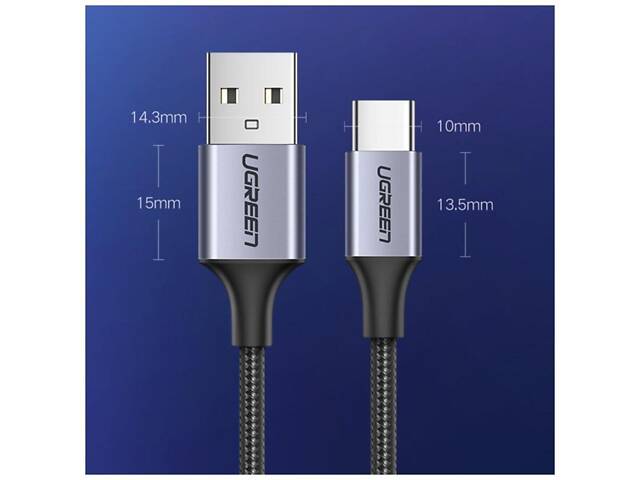 Кабель UGREEN US288 USB-A 2.0 to USB-C Cable Nickel Plating Aluminum Braid 1.5m (Black) (UGR-60127) yL. - Фото 6