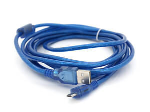 Кабель USB 2.0 (AM/Miсro 5 pin) 3м, прозрачный синий, Пакет