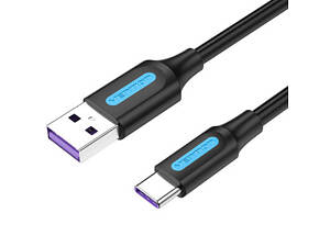 Кабель USB 2.0 AM-Type-C M, 0.5 м, 100W PVC чорний Vention