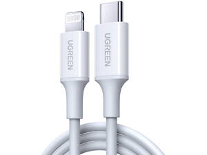Кабель USB 2.0 Type-C M-Lightning M, 1 м, 3A, Нікельоване покриття ABS Корпус Білий, US171 UGREEN