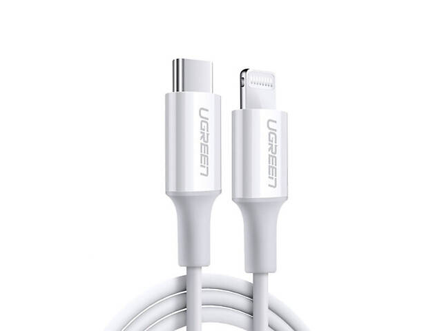 Кабель USB 2.0 Type-C M-Lightning M, 2 м, 3A, Нікельоване покриття ABS Корпус Білий, US171 UGREEN - Фото 1