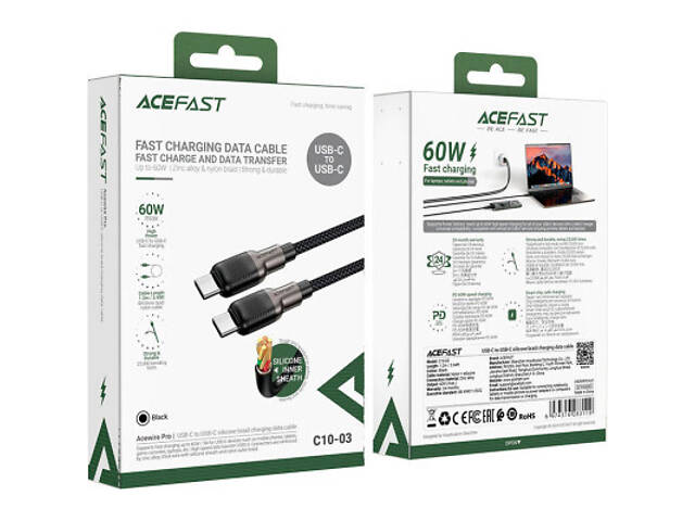 Кабель USB 2.0 Type-C M-M, 1,2 м, 60W, силіконове обплетення C10-03 Acefast - Фото 5