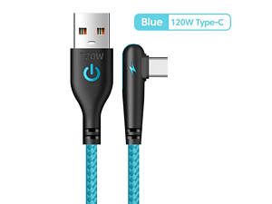 Кабель USB Type-C для швидкого заряджання Huawei Mate (1 метр), 90 градусів, берюзовий