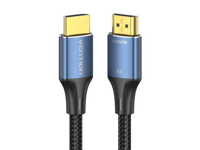 Кабель Vention Cotton Braided HDMI-A Male to Male HD v2.1 Cable 8K 2M Blue Aluminum Alloy Type (ALGLH) yL. - Фото 3