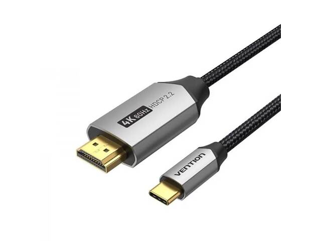 Кабель Vention Cotton Braided USB-C to HDMI Cable 1M Black Aluminum Alloy Type yL. - Фото 1