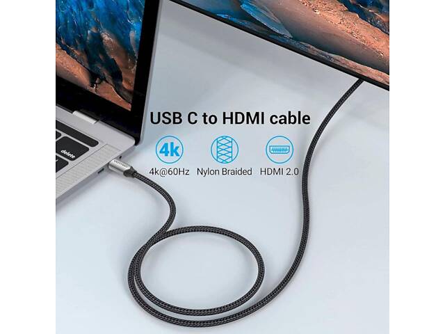 Кабель Vention Cotton Braided USB-C to HDMI Cable 1M Black Aluminum Alloy Type yL. - Фото 5