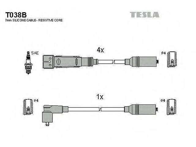 Кабель запалювання к-кт TESLA Audi 80 83-96 1,6 TESLA T038B на AUDI 4000 (81, 85, B2)