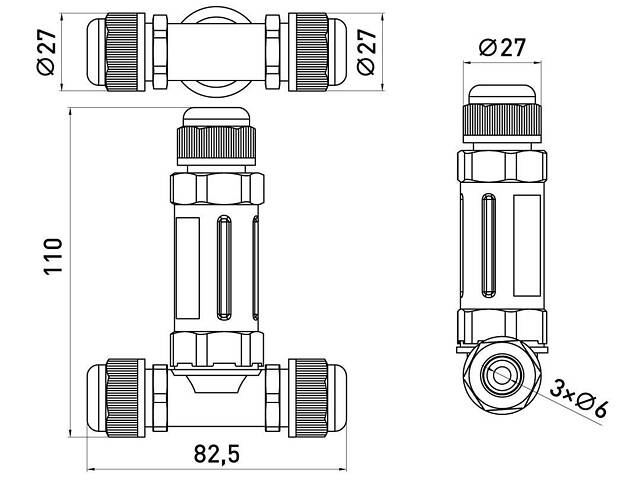 Кабельний з'єднувач 16А 3 контакти провід ø0,5-2,5мм.кв PG16 тип T поліамід IP68 [s2039103] e.wcc.cnp25t E.NEXT - Фото 6