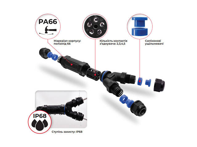 Кабельний з'єднувач 16А 5 контакті провід ø0,5-2,5мм.кв PG11 тип Y поліамід IP68 [s2039104] E.NEXT e.wcc.cnp25y - Фото 7
