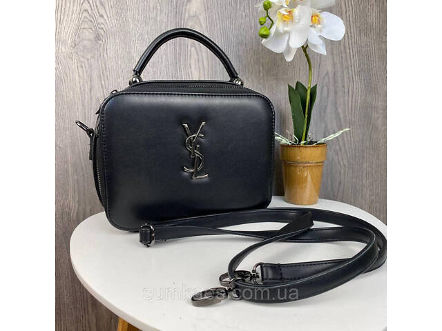 Якісна жіноча міні сумочка клатч YSL чорна екошкіра, стильна сумка на плече - Фото 1