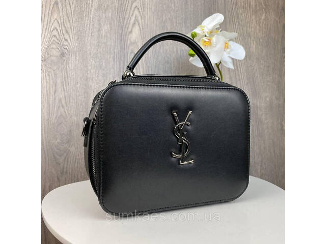Якісна жіноча міні сумочка клатч YSL чорна екошкіра, стильна сумка на плече - Фото 2