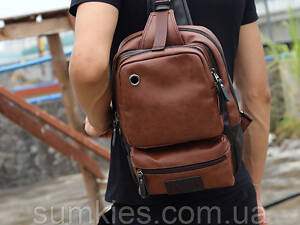 Якісний чоловічий рюкзак сумка на плече Коричневий