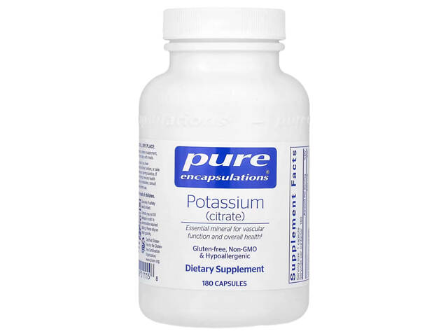 Калий (цитрат), Potassium (citrate), Pure Encapsulations, для поддержки функций нервов и мышц, надпочечников, Калий (цитрат), Potassium (citrate), Pure Encapsulations, для поддержки функций нервов и мышц, надпочечников,