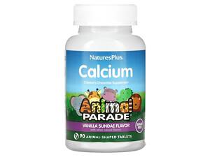 Кальций для детей, Calcium Children’s Chewable, Nature's Plus, Animal Parade, ваниль, без сахара, 90