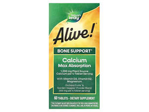 Кальций, формула для костей, Alive! Calcium, Nature's Way, Alive!, максимальное усвоение, 60 вегетарианских