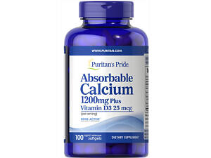 Кальций и витамин D3, Absorbable Calcium with Vitamin D3, Puritan's Pride, 1200 мг/1000 МЕ, 100 гелевых капсул