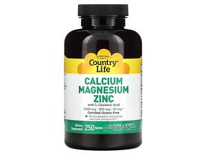 Кальций магний цинк, Calcium Magnesium Zinc, Country Life, 250 таблеток