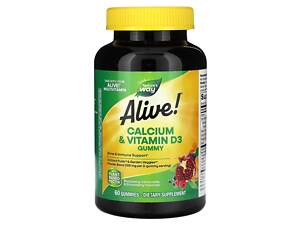 Кальций + витамин D3, Calcium + Vitamin D3, Alive!, Nature's Way, 60 жевательных таблеток