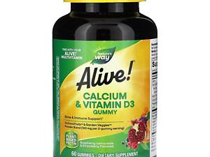 Кальцій та вітамін D3 смак малина-лимонад та полуниця Nature's Way Alive! Calcium & Vitamin D3 Gummy 60 жувальних цукерок.