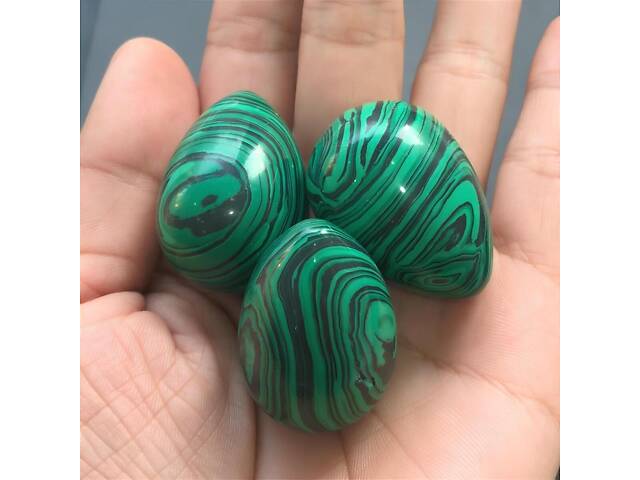 Камінь малахіт у формі яйця RESTEQ. Яйце з натурального малахіту 4 см. Кам`яне яйце - Фото 2