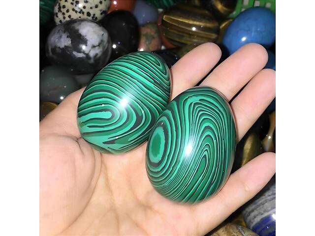 Камінь малахіт у формі яйця RESTEQ. Яйце з натурального малахіту 4 см. Кам`яне яйце - Фото 4