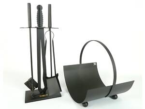 Каминный набор Экскалибур М и дровница Ferrum Факел 4 инструмента Черный (831)