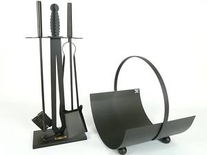 Каминный набор Экскалибур М и дровница Ferrum Факел 4 инструмента Черный (831)