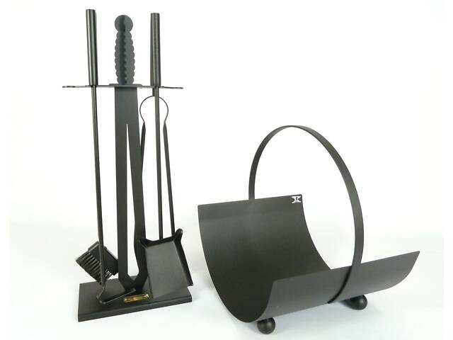 Каминный набор Экскалибур М и дровница Ferrum Факел 4 инструмента Черный (831) - Фото 1