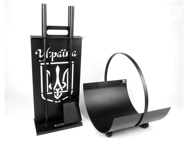 Каминный набор Украина и дровница Ferrum Факел 4 4 инструмента Черный (1000) - Фото 1