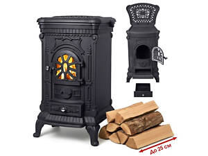 Камин печь буржуйка чугунная Bonro черная двойная стенка 9 кВт