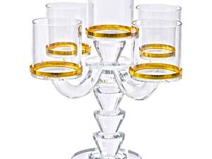 Канделябр на 5 свічок 19×19×23 см підсвічник скляний декоративний із золотою окантовкою HP-4-36