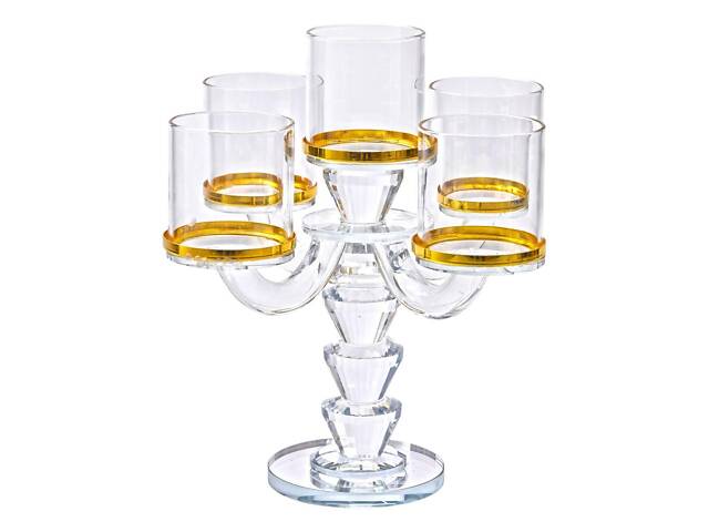 Канделябр на 5 свічок 19×19×23 см підсвічник скляний декоративний із золотою окантовкою - Фото 1