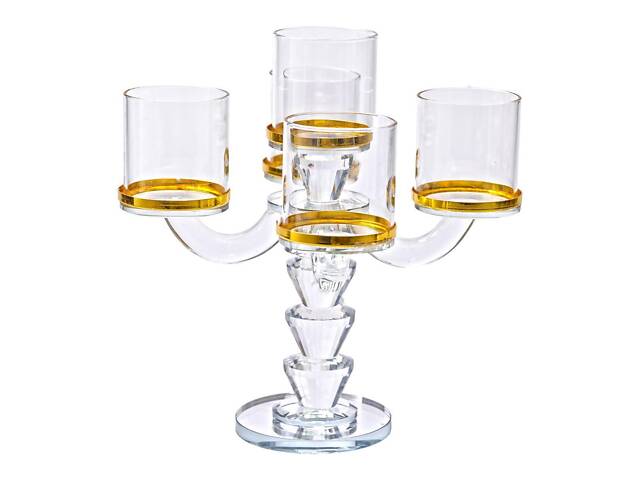 Канделябр на 5 свічок 19×19×23 см підсвічник скляний декоративний із золотою окантовкою - Фото 2