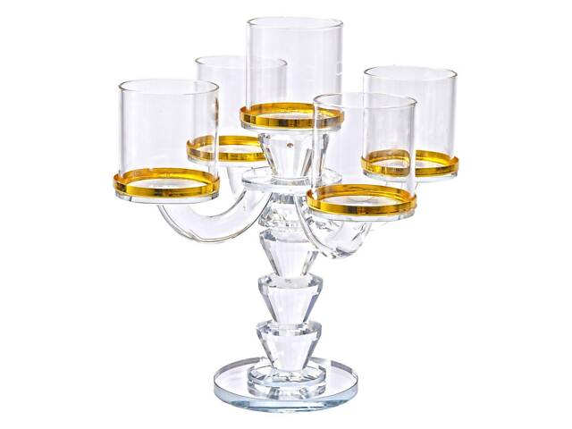 Канделябр на 5 свічок 19×19×23 см підсвічник скляний декоративний із золотою окантовкою - Фото 3