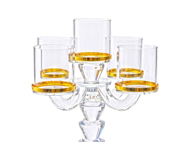 Канделябр на 5 свічок 19×19×23 см підсвічник скляний декоративний із золотою окантовкою - Фото 4