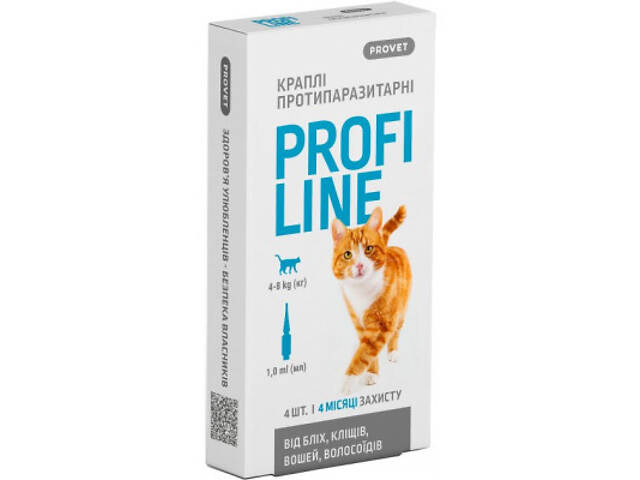 Краплі для тварин ProVET Profiline інсектоакарицид для котів 4-8 кг 4/1 мл (4823082431106) - Фото 1