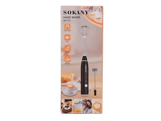 Спінювач молока Sokany SK-1772 Hand Mixer USB 1200mAh Black збивалка для молока Білий - Фото 4