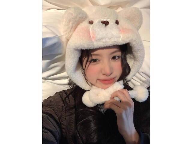 Капюшон шапка Jsstore Плюшевый Мишка One size Молочный (js2288) - Фото 2