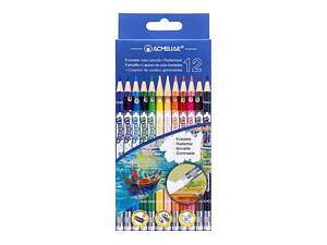 Олівці кольорові що стрираються Acmeliae 12 кольорів, з гумкою (ластиком), круглий корпус, стрижень 3 мм 43738