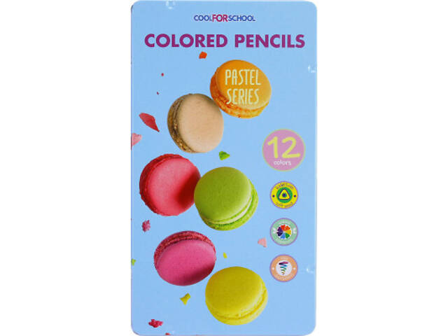 Кольорові олівці Cool For School Pastel Преміум у металевій коробці 12 кольорів (CF15188) - Фото 1