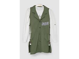 Кардиган в комплекте с лонгсливом для девочек — уценка, цвет хаки, 247R0490-U-29