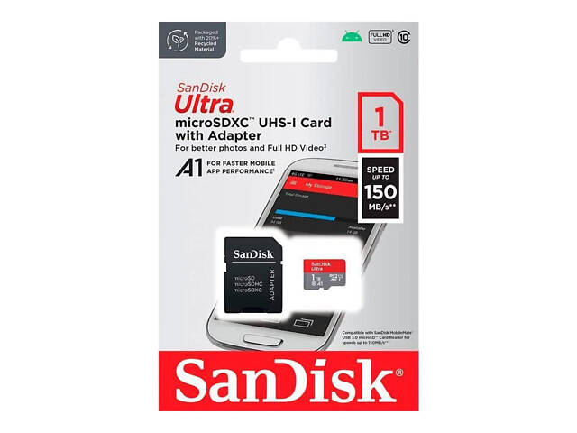 Карта памяти microSDXC (UHS-1) SanDisk Ultra A1 1TB class 10 (R150MB/s) (адаптер SD) - Фото 2