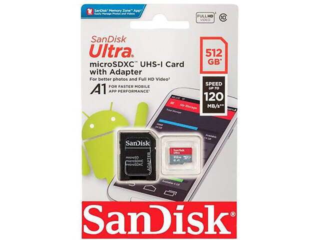 Карта памяти microSDXC (UHS-1) SanDisk Ultra 512Gb class 10 A1 (150Mb/s) (адаптер SD) - Фото 2