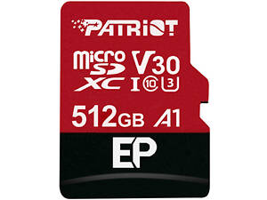 Карта памяти microSDXC (UHS-1 U3) Patriot EP Series 512Gb class 10 V30 (R-100MB/s, W-80MB/s) (adapter SD)