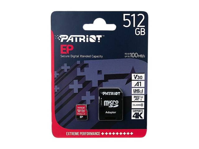 Карта памяти microSDXC (UHS-1 U3) Patriot EP Series 512Gb class 10 V30 (R-100MB/s, W-80MB/s) (adapter SD) - Фото 2