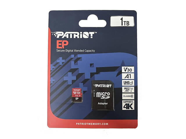 Карта памяти microSDXC (UHS-1 U3) Patriot EP Series 1Тb class 10 V30 (R-100MB/s, W-80MB/s) (адаптер SD) - Фото 2